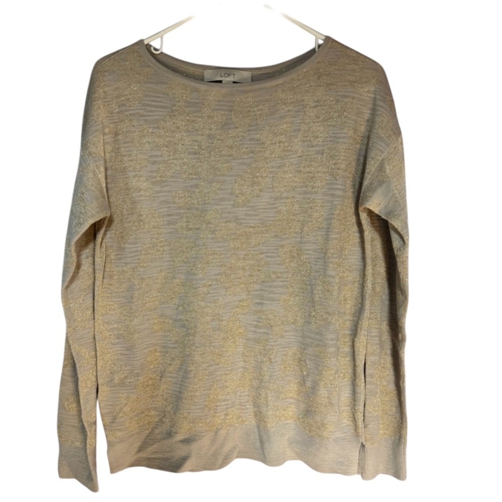 Ann Taylor Women's shimmer Cream and Gold Sweater